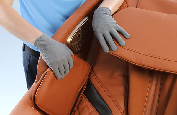Service Step 1: Disassemble the upper leather cover of the Coway BEREX Mine massage chair for service