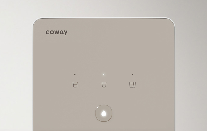 Front View Home Water Purifier Touch Panel Being Activated For To Dispense Water With A Volume Of 500ml - Coway Cinnamon