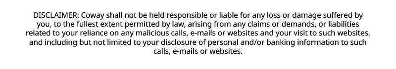 Coway Malaysia Fraud Alert Disclaimer